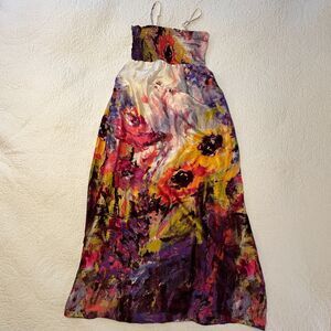 Jaloux for A Pea In The Pod 100% Silk Maternity Maxi Dress Floral Watercolor M